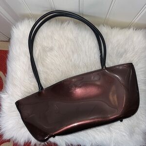 Dark metallic plum brown Beijo patent leather shoulder bag purse Y2K